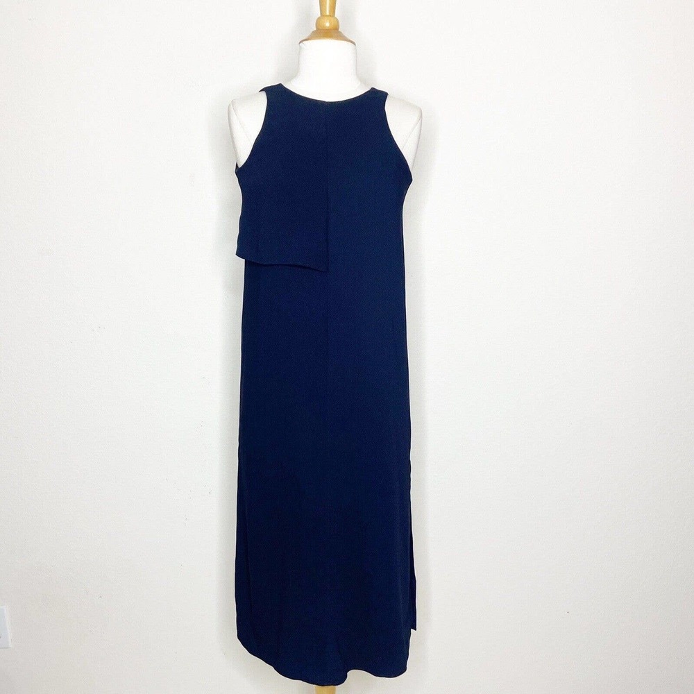 Oak + Fort Navy Overlay Sleeveless Leg Slit Dress Sz Xs
